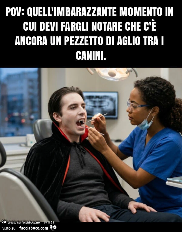 Pov: quell'imbarazzante momento in cui devi fargli notare che c'è ancora un pezzetto di aglio tra i canini