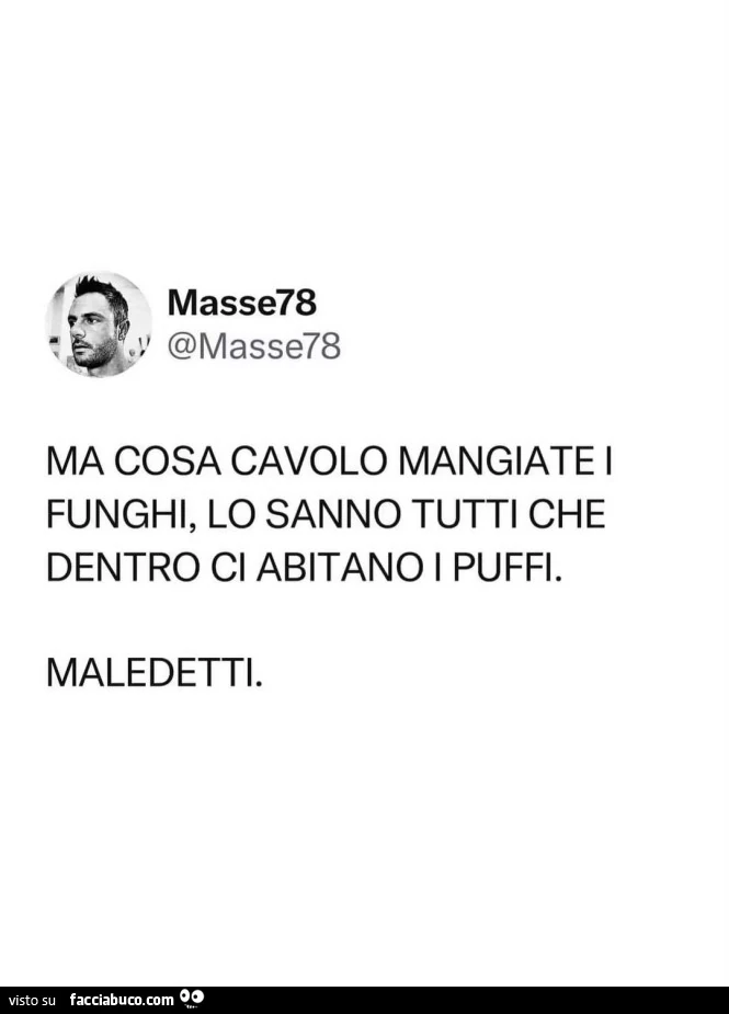 Ma cosa cavolo mangiate i funghi, lo sanno tutti che dentro ci abitano i puffi. Maledetti