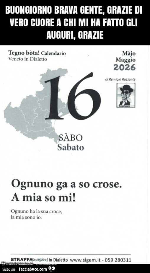 Buongiorno brava gente, grazie di vero cuore a chi mi ha fatto gli auguri, grazie