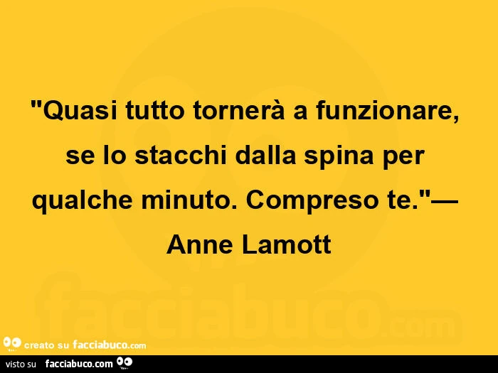 Quasi tutto tornerà a funzionare, se lo stacchi dalla spina per qualche minuto. Compreso te. Anne Lamott