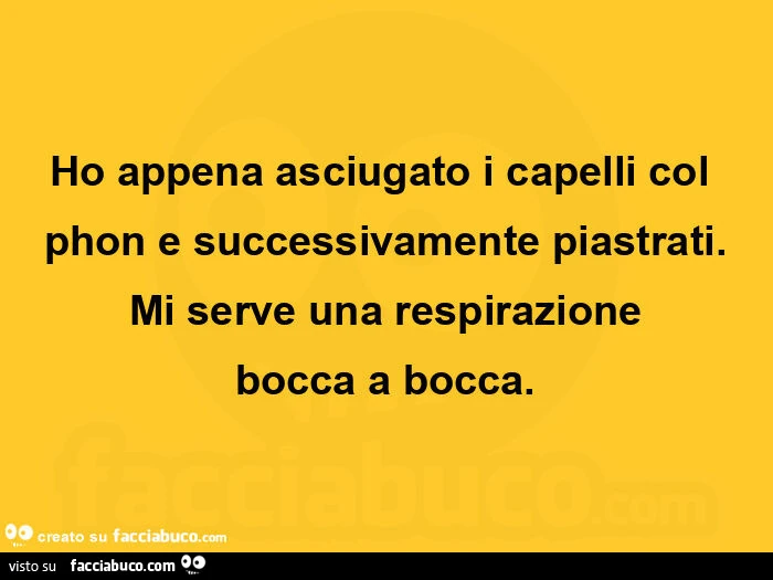 Ho appena asciugato i capelli col phon e successivamente piastrati. Mi serve una respirazione bocca a bocca