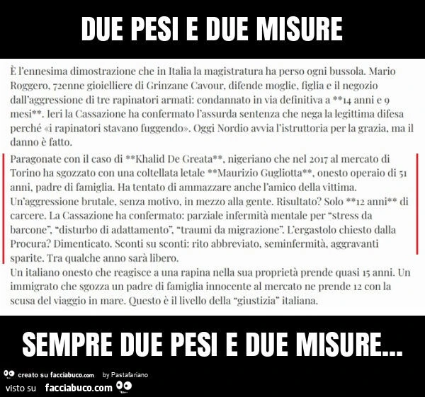Due pesi e due misure sempre due pesi e due misure