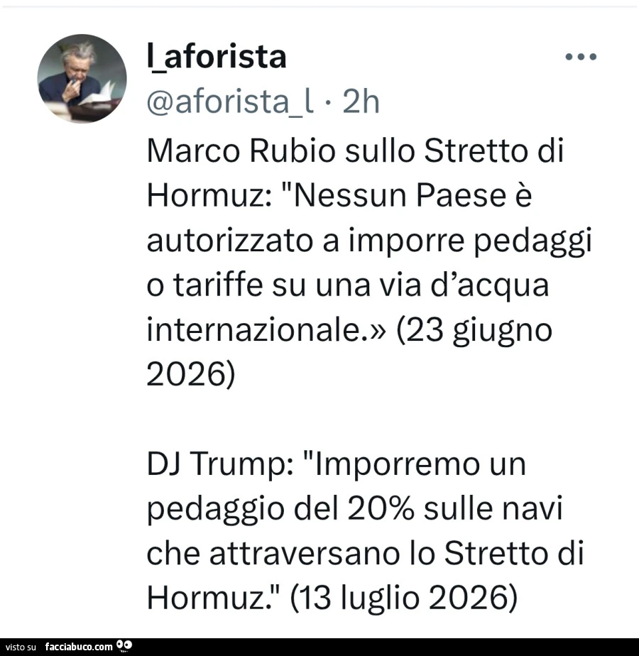Marco rubio sullo stretto di hormuz: nessun paese è autorizzato a imporre pedaggi o tariffe su una via d'acqua internazionale