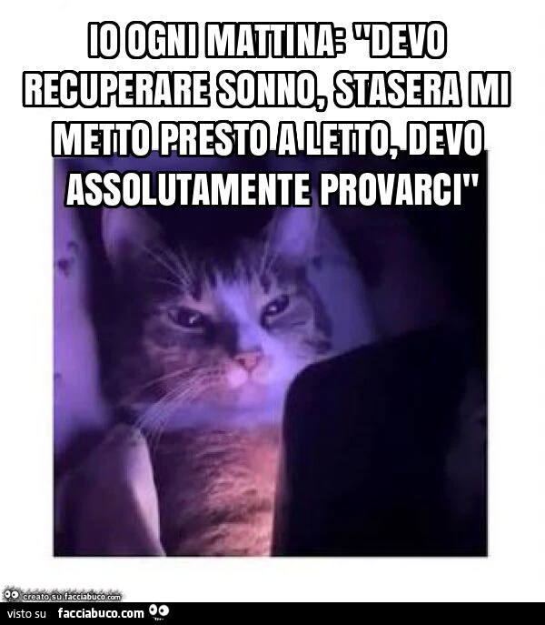 Io ogni mattina: "devo recuperare sonno, stasera mi metto presto a letto, devo assolutamente provarci"