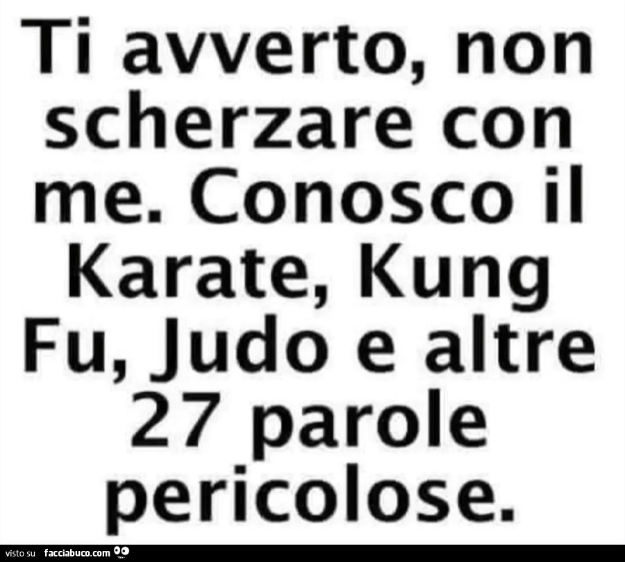 Ti avverto, non scherzare con me. Conosco il Karate, Kung Fu, Judo e altre 27 parole pericolose