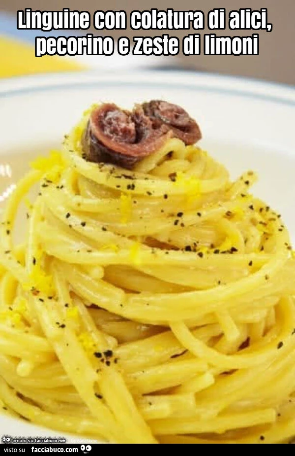 Linguine con colatura di alici, pecorino e zeste di limoni