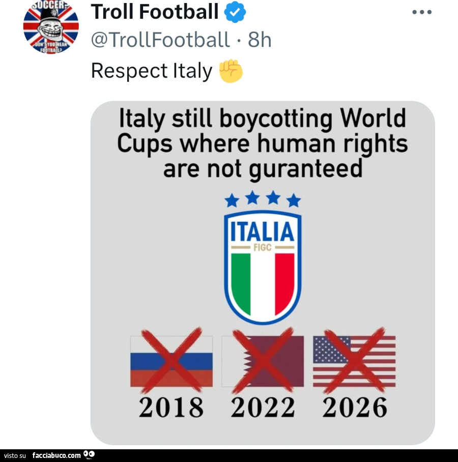 Italy still boycotting world cups where human rights are not guranteed