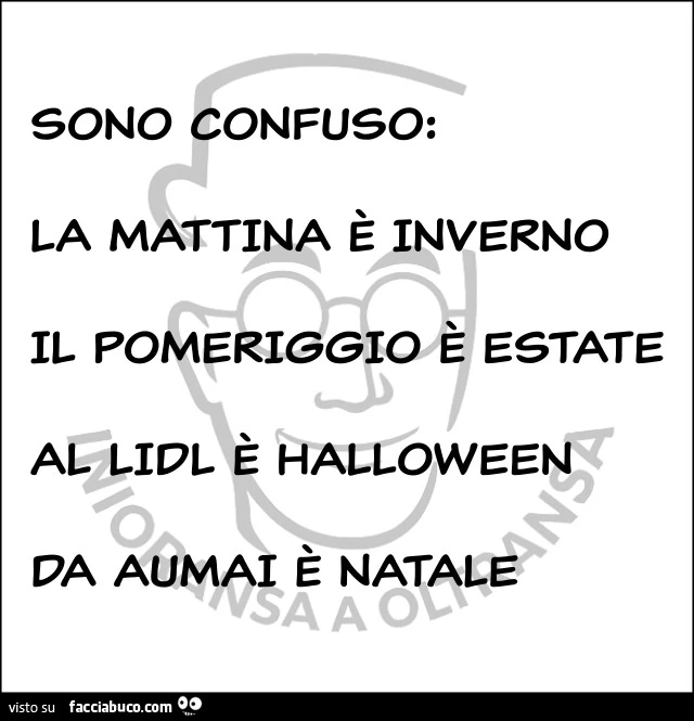 Sono confuso: la mattina è inverno il pomeriggio è estate al lidl è halloween da aumai è natale