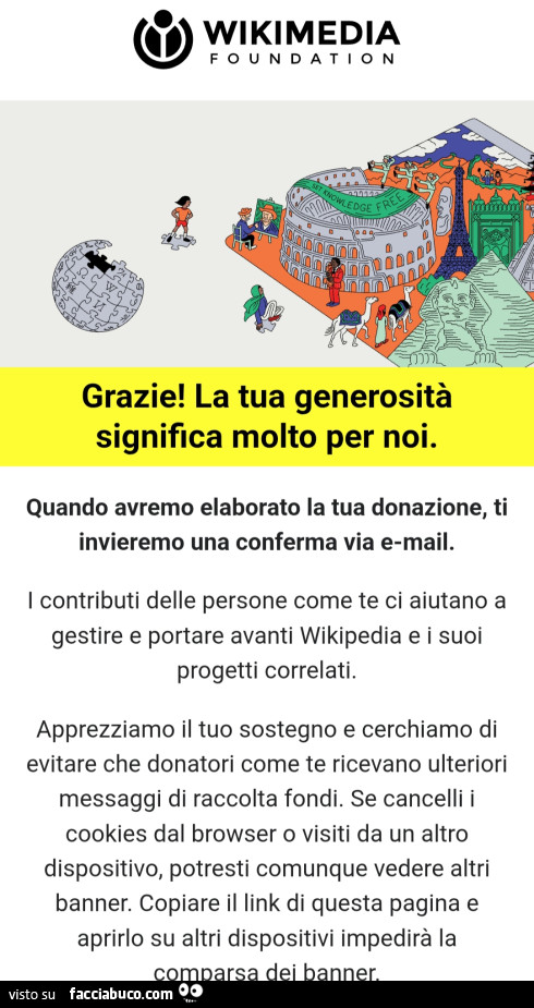 Wikimedia: grazie! La tua generosità significa molto per noi