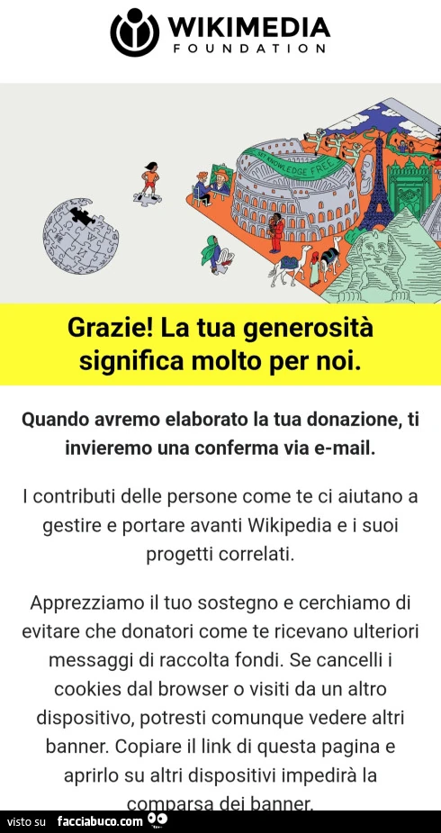 Wikimedia: grazie! La tua generosità significa molto per noi