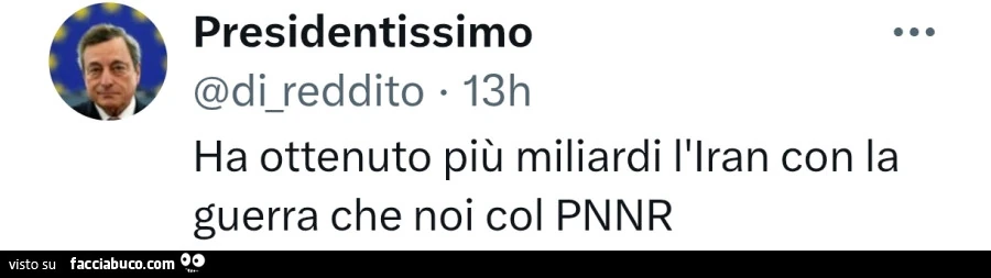 Ha ottenuto più miliardi l'iran con la guerra che noi col pnnr