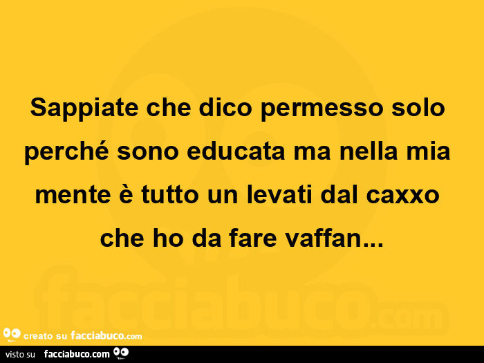 Sappiate che dico permesso solo perché sono educata ma nella mia mente è tutto un levati dal caxxo che ho da fare vaffan