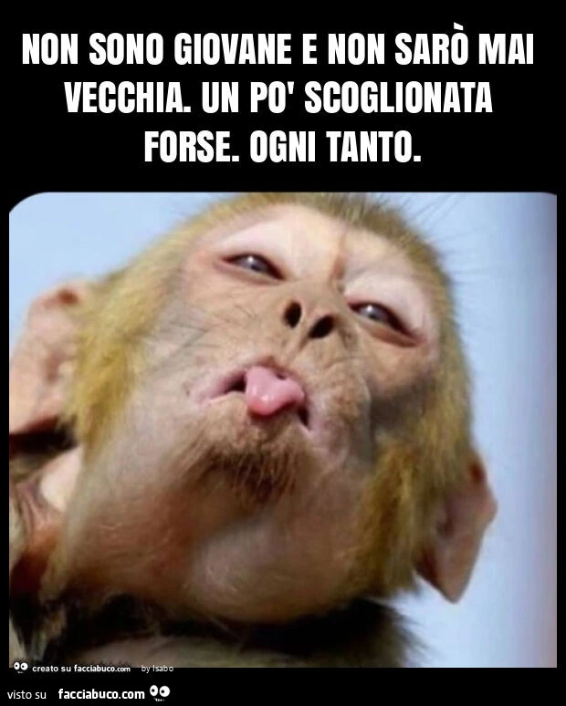Non sono giovane e non sarò mai vecchia. Un po' scoglionata forse. Ogni tanto