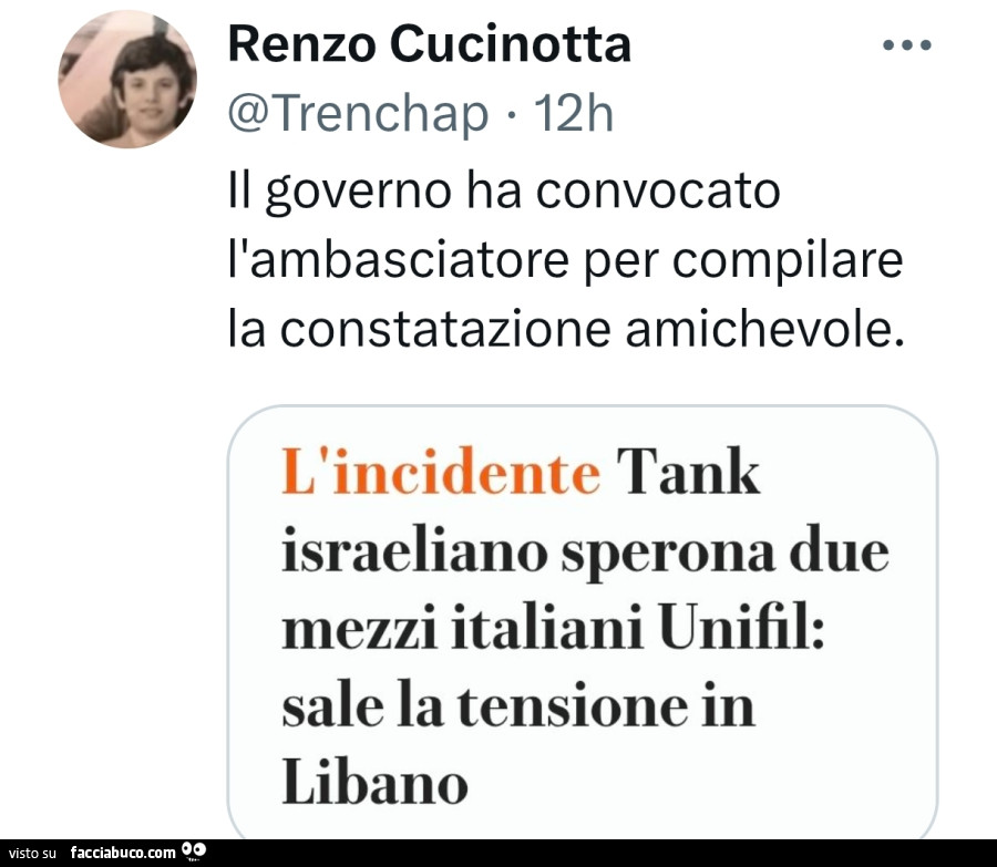 Il governo ha convocato l'ambasciatore per compilare la constatazione amichevole. L'incidente tank israeliano sperona due mezzi italiani unifil: sale la tensione in libano
