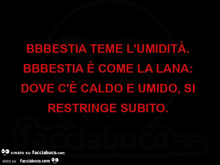 Bbbestia teme l'umidità. Bbbestia è come la lana: dove c'è caldo e umido, si restringe subito.  