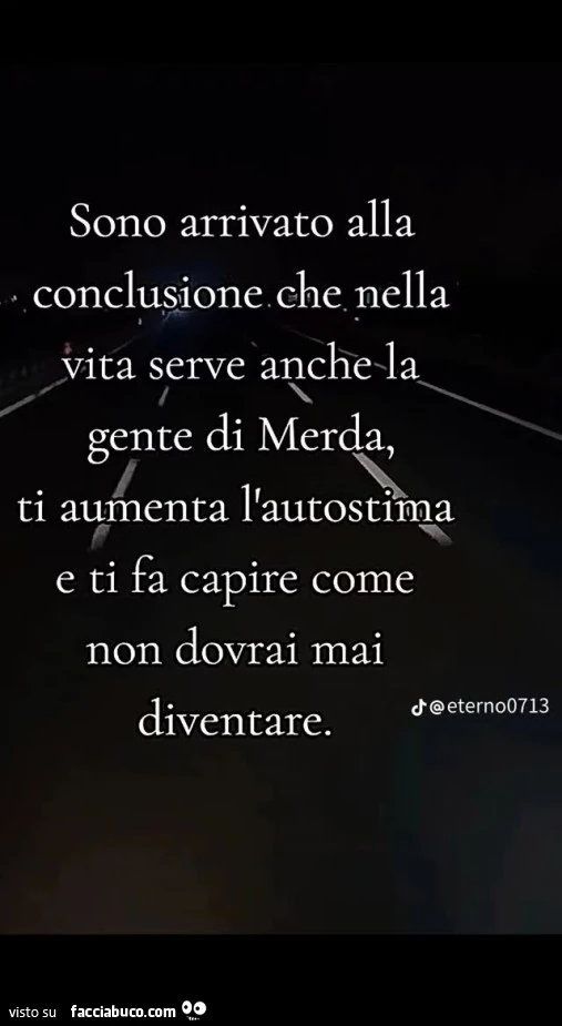Sono arrivato alla conclusione che nella vita serve anche la gente di merda, ti aumenta l'autostima e ti fa capire come non dovrai mai diventare