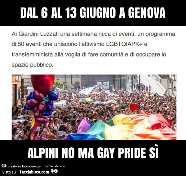 Dal 6 al 13 giugno a genova alpini no ma gay pride sì