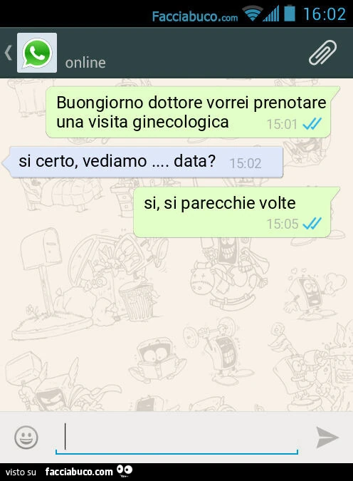 Buongiorno dottore vorrei prenotare una visita ginecologica. Si certo, vediamo&hellip; data? Si, si parecchie volte