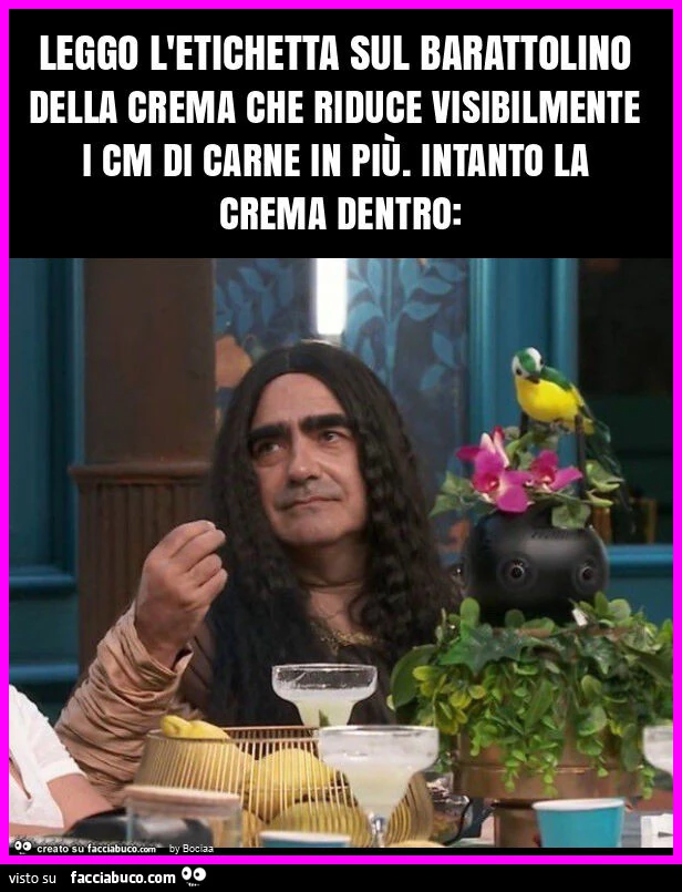 Leggo l'etichetta sul barattolino della crema che riduce visibilmente i cm di carne in più. Intanto la crema dentro