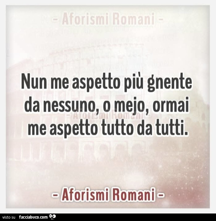 Nun me aspetto più gnente da nessuno, o mejo, ormai me aspetto tutto da tutti