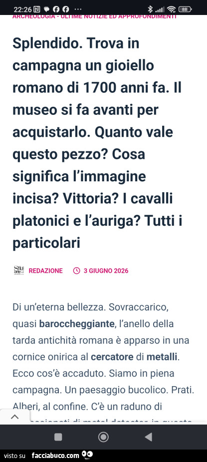 Splendido. Trova in campagna un gioiello romano di 1700 anni fa. Il museo si fa avanti per acquistarlo. Quanto vale questo pezzo? Cosa significa l'immagine incisa? Vittoria?
