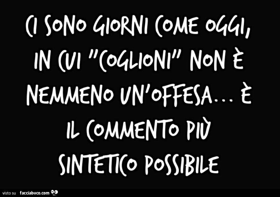 Ci sono giorni come oggi, in cui 'coglionì non è nemmeno un'offesa&hellip; è il commento più sintetico possibile