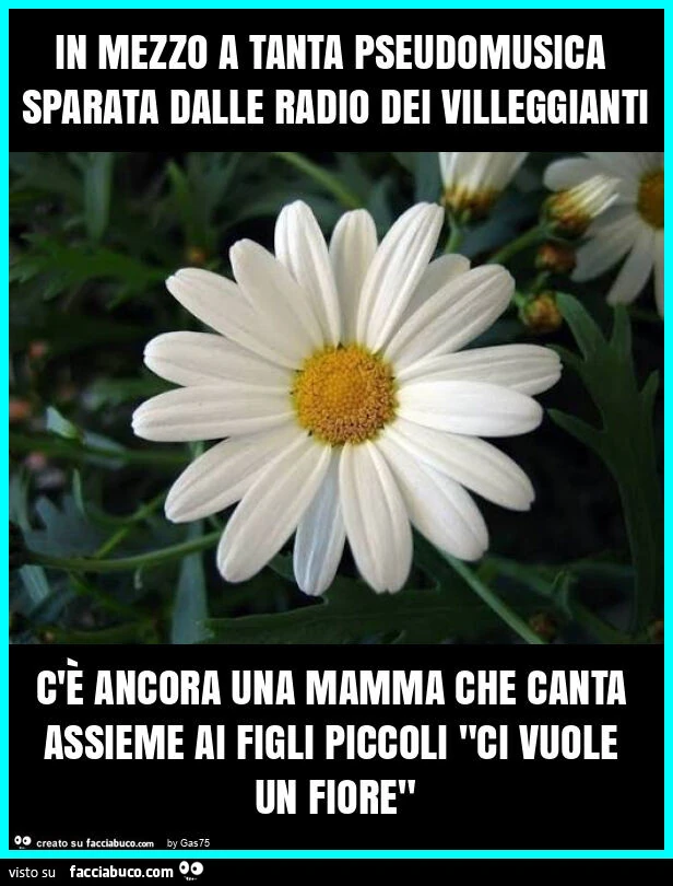 In mezzo a tanta pseudomusica sparata dalle radio dei villeggianti c'è ancora una mamma che canta assieme ai figli piccoli "ci vuole un fiore"