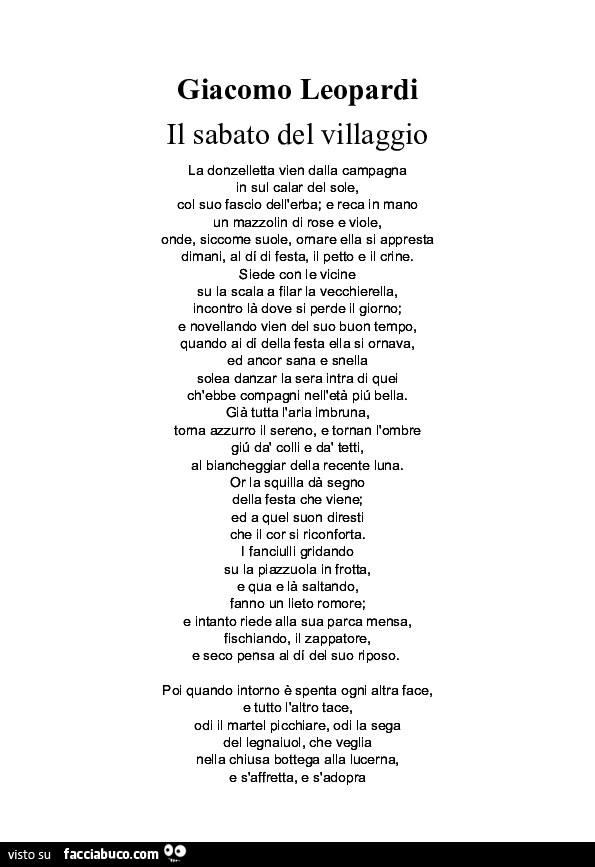 Giacomo leopardi il sabato del villaggio