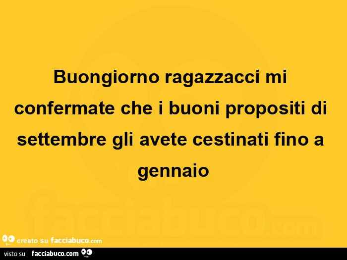 Buongiorno ragazzacci mi confermate che i buoni propositi di settembre gli avete cestinati fino a gennaio