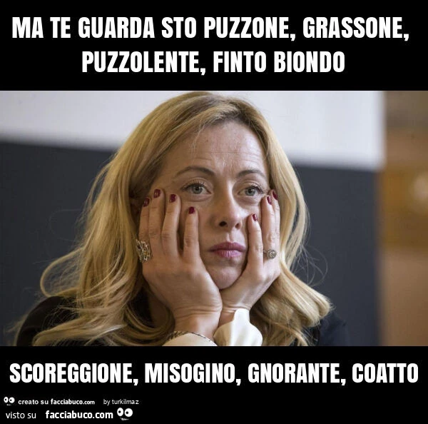 Ma te guarda sto puzzone, grassone, puzzolente, finto biondo scoreggione, misogino, gnorante, coatto