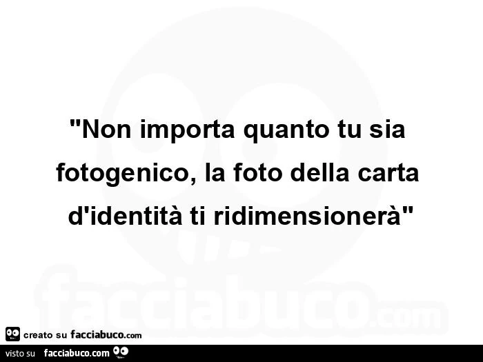 ​"non importa quanto tu sia fotogenico, la foto della carta d'identità ti ridimensionerà"
