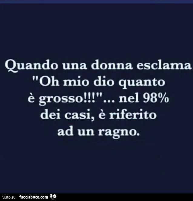 Quando una donna esclama oh mio dio quanto รจ grosso, nel 98% dei casi รจ riferito ad un ragno