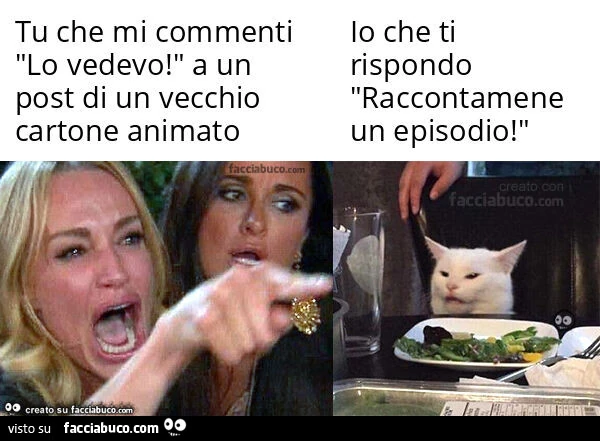 Tu che mi commenti "lo vedevo! " A un post di un vecchio cartone animato. Io che ti rispondo "raccontamene un episodio! "