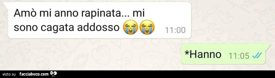 Amรฒ mi anno rapinata… mi sono cagata addosso. Hanno