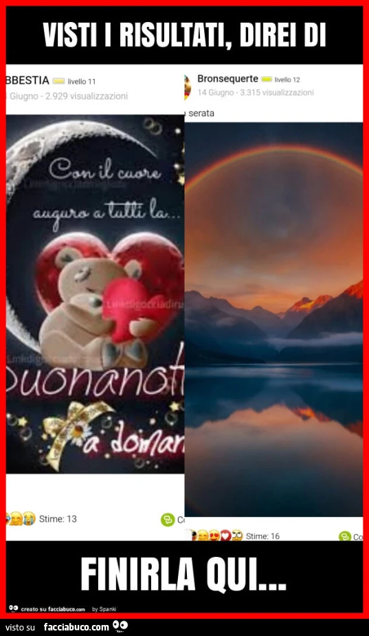 Visti i risultati, direi di finirla qui