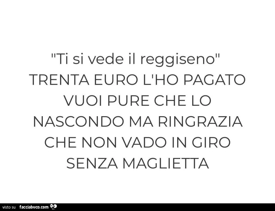 Ti si vede il reggiseno. Trenta euro l'ho pagato vuoi pure che lo nascondo ma ringrazia che non vado in giro senza maglietta