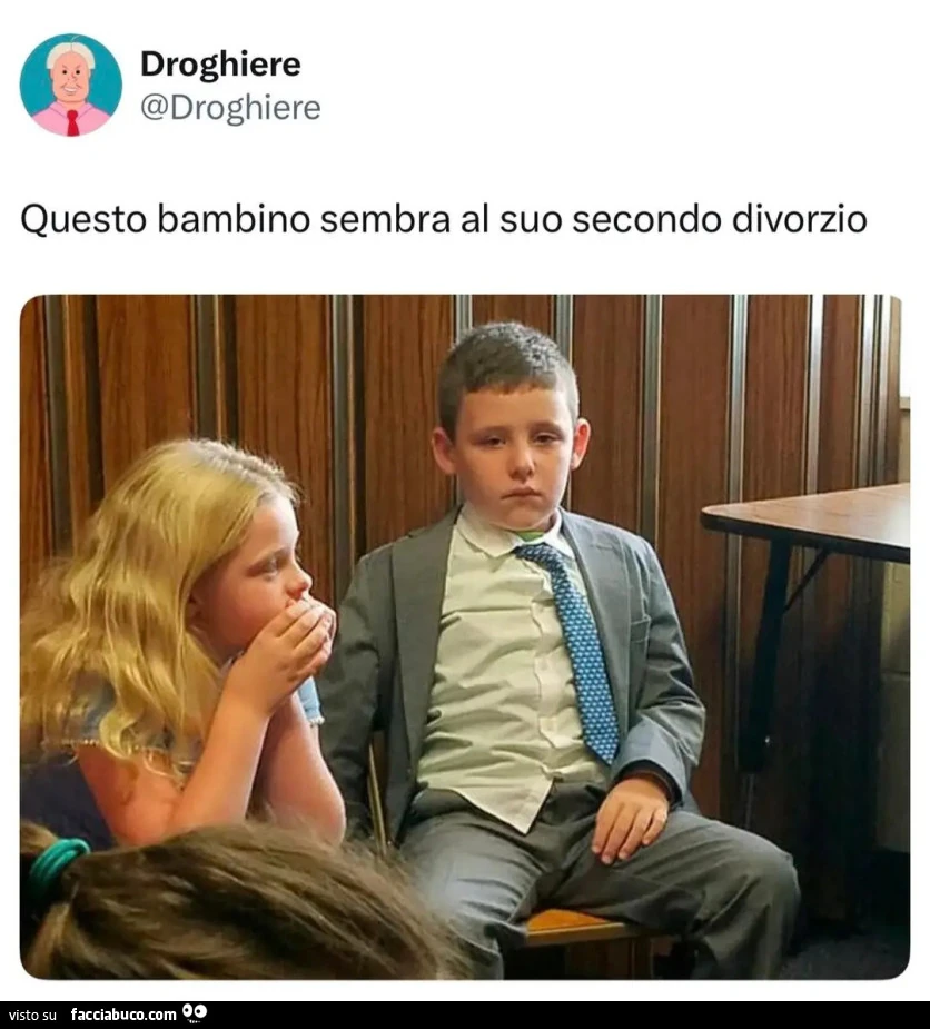 Questo bambino sembra al suo secondo divorzio