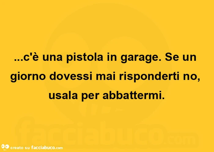 C'è una pistola in garage. Se un giorno dovessi mai risponderti no, usala per abbattermi