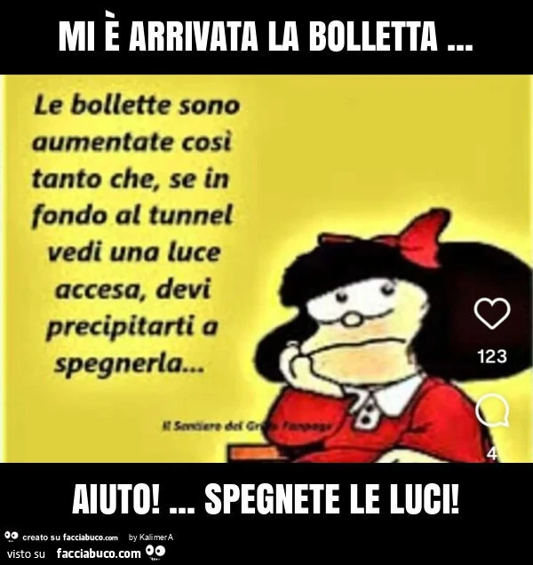 Mi è arrivata la bolletta della luce &hellip; aiuto! &hellip; Spegnete tutte le luci