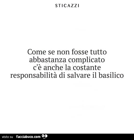 Sticazzi come se non fosse tutto abbastanza complicato c'è anche la costante responsabilità di salvare il basilico