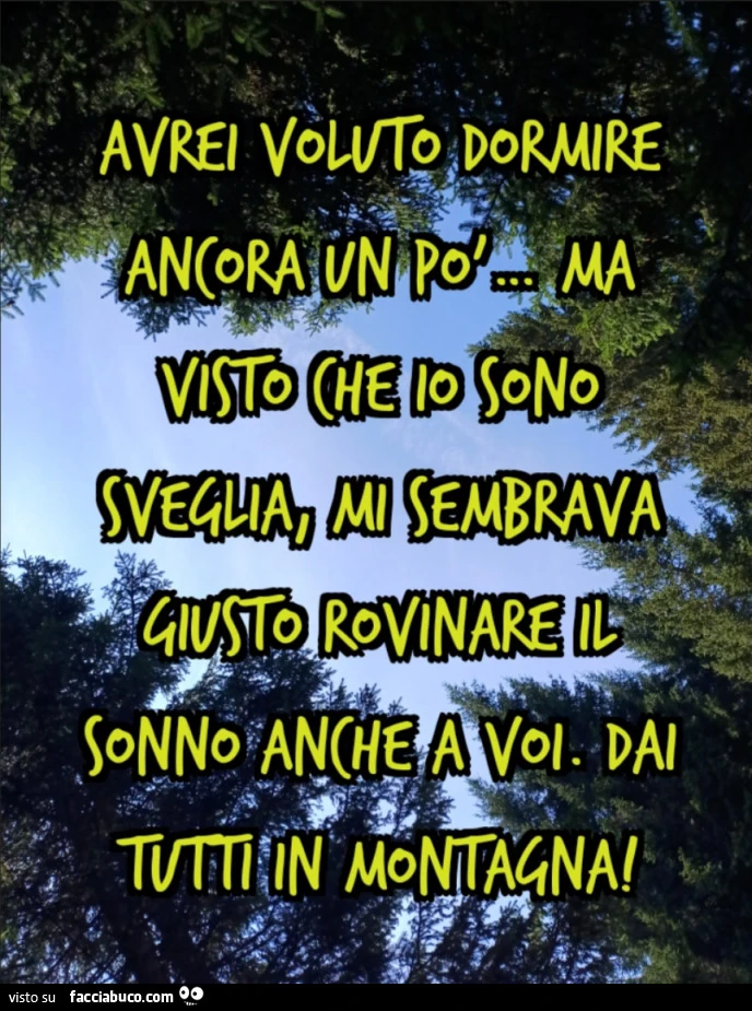 Avrei voluto dormire ancora un po'&hellip; ma visto che io sono sveglia, mi sembrava giusto rovinare il sonno anche a voi. Dai tutti in montagna