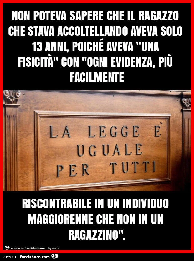 Non poteva sapere che il ragazzo che stava accoltellando aveva solo 13 anni, poiché aveva "una fisicità" con "ogni evidenza, più facilmente riscontrabile in un individuo maggiorenne che non in un ragazzino"