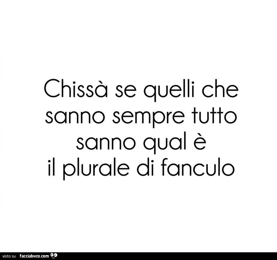 Chissà se quelli che sanno sempre tutto sanno qual è il plurale di fanculo