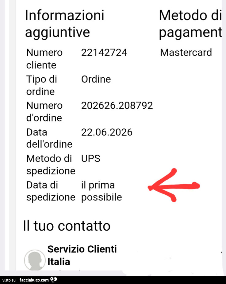 Consegna prima possibile ordine fornitore
