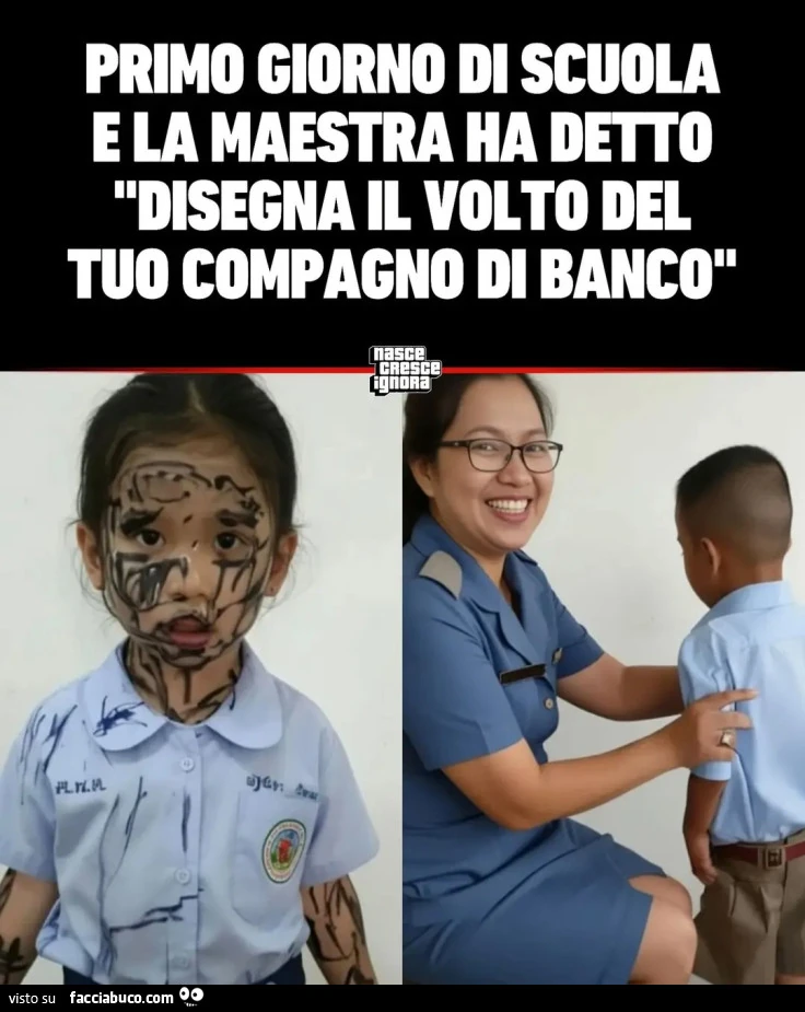 PRIMO GIORNO DI SCUOLA E La MAESTRA HA DETTO IL DISEGNA VOLTO DEL TUO COMPAGNO DI BANCO