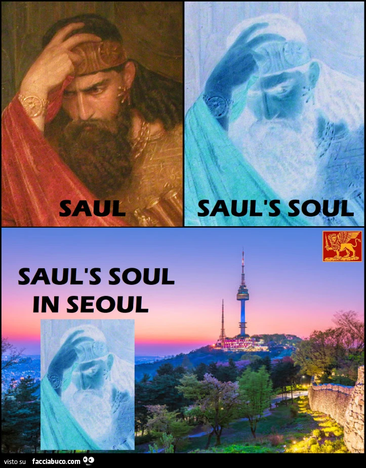 Saul's soul in Seoul. Gioco di parole in inglese. Anima di Saul a Seoul