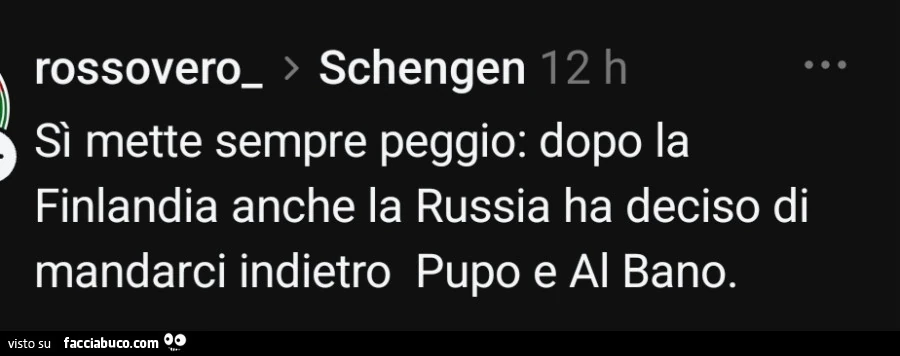 Sì mette sempre peggio: dopo la finlandia anche la russia ha deciso di mandarci indietro pupo e al bano