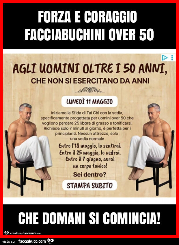 Forza e coraggio facciabuchini over 50 che domani si comincia