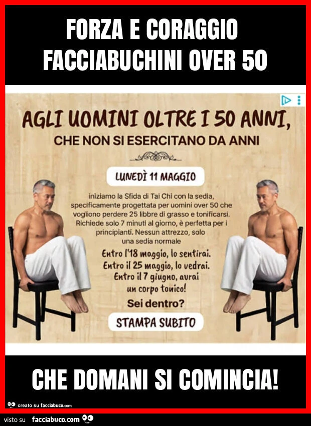 Forza e coraggio facciabuchini over 50 che domani si comincia