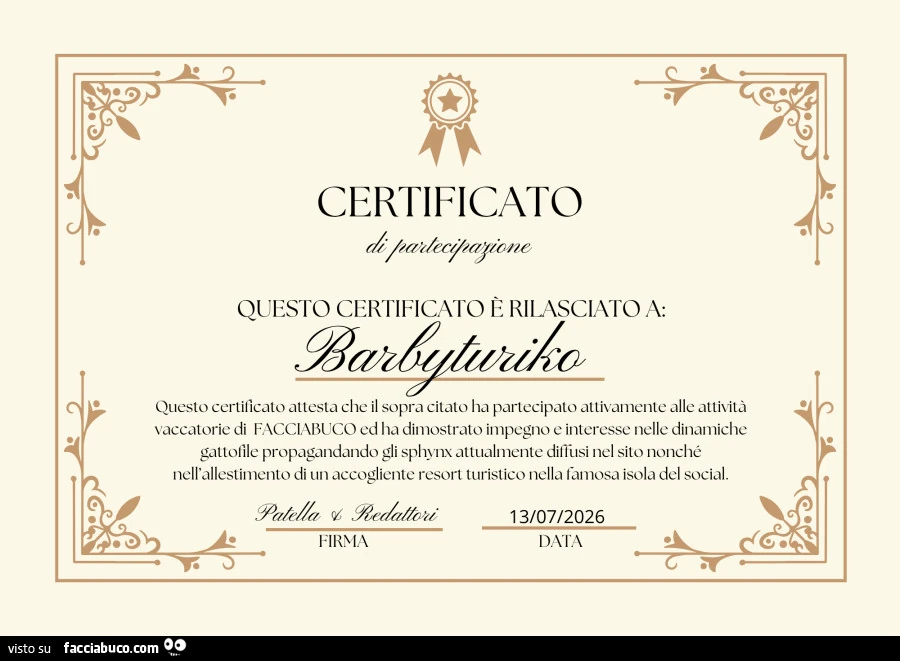 Certificato di partecipazione